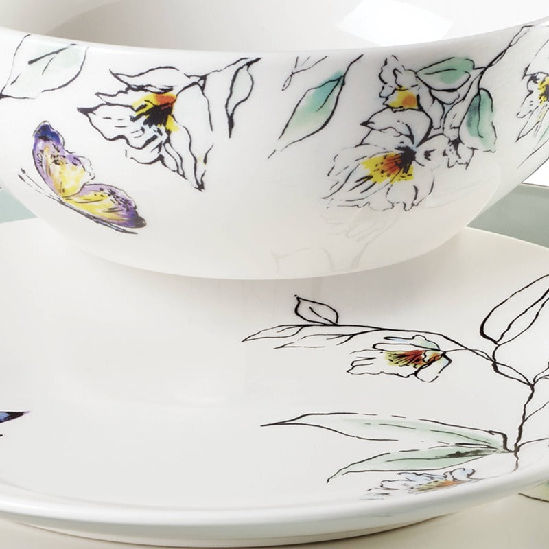 12-Piece Botanica Dinnerware Set for 4, Floral Design Plates Bowls Mugs, Complete Service for Family Dining, Dishwasher Safe Tableware Set for Home Ki
