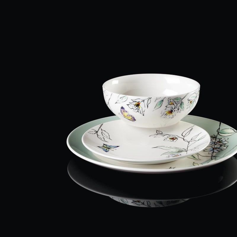 12-Piece Botanica Dinnerware Set for 4, Floral Design Plates Bowls Mugs, Complete Service for Family Dining, Dishwasher Safe Tableware Set for Home Ki