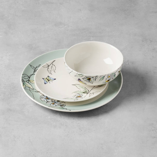 12-Piece Botanica Dinnerware Set for 4, Floral Design Plates Bowls Mugs, Complete Service for Family Dining, Dishwasher Safe Tableware Set for Home Ki